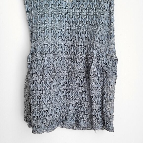 Promod Gray Metallic Knit Crochet Lace Wrap Cap Sleeve Cardigan - Picture 8 of 8